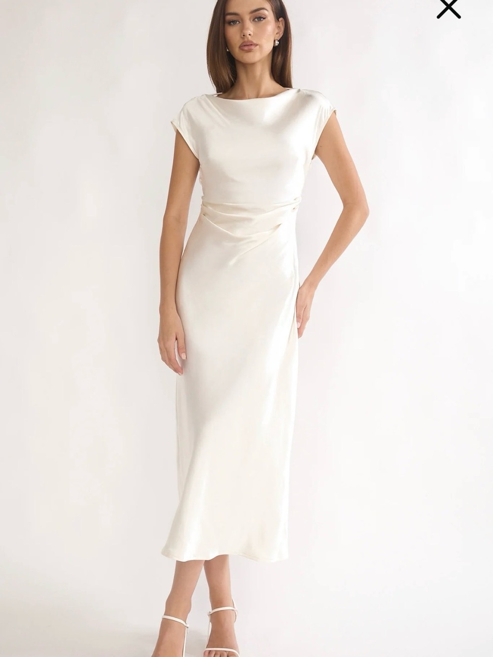 Selfie Leslie Cream Satin Cap-Sleeve Midi Dress